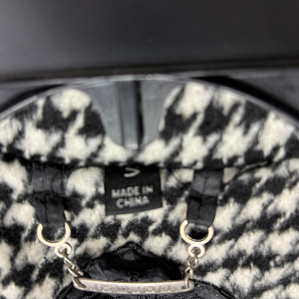 JouJou Houndstooth Wool Blend Belted Pea Coat Kids Black White Patterned - Picture 3 of 9